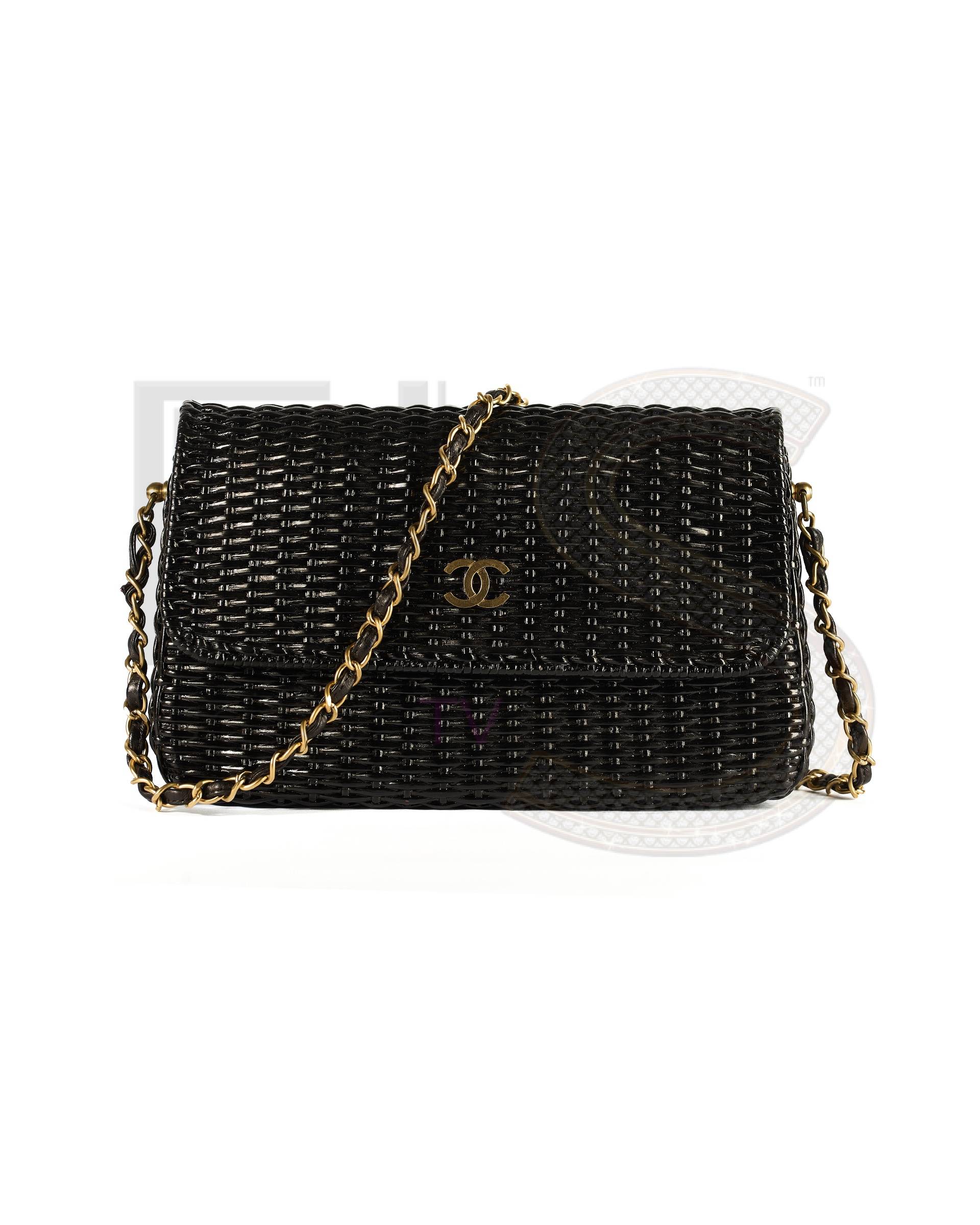 Chanel Classic Flap Cc Wicker Black