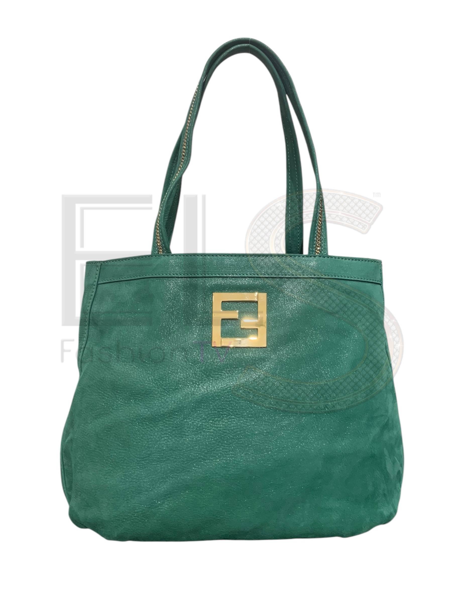 Fendi Green Suede Tote Bag