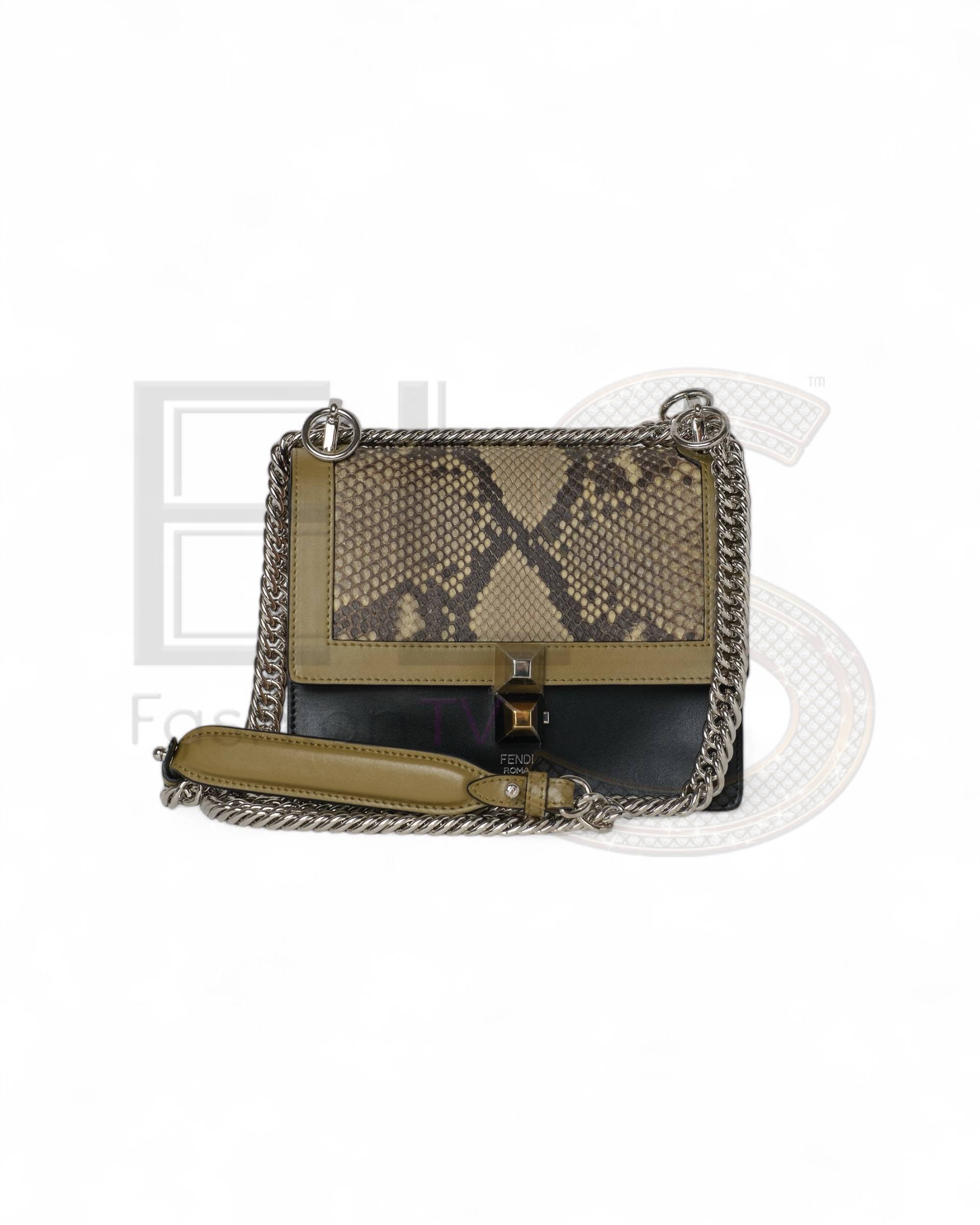 Fendi Kan I Small Tricolor Python Black