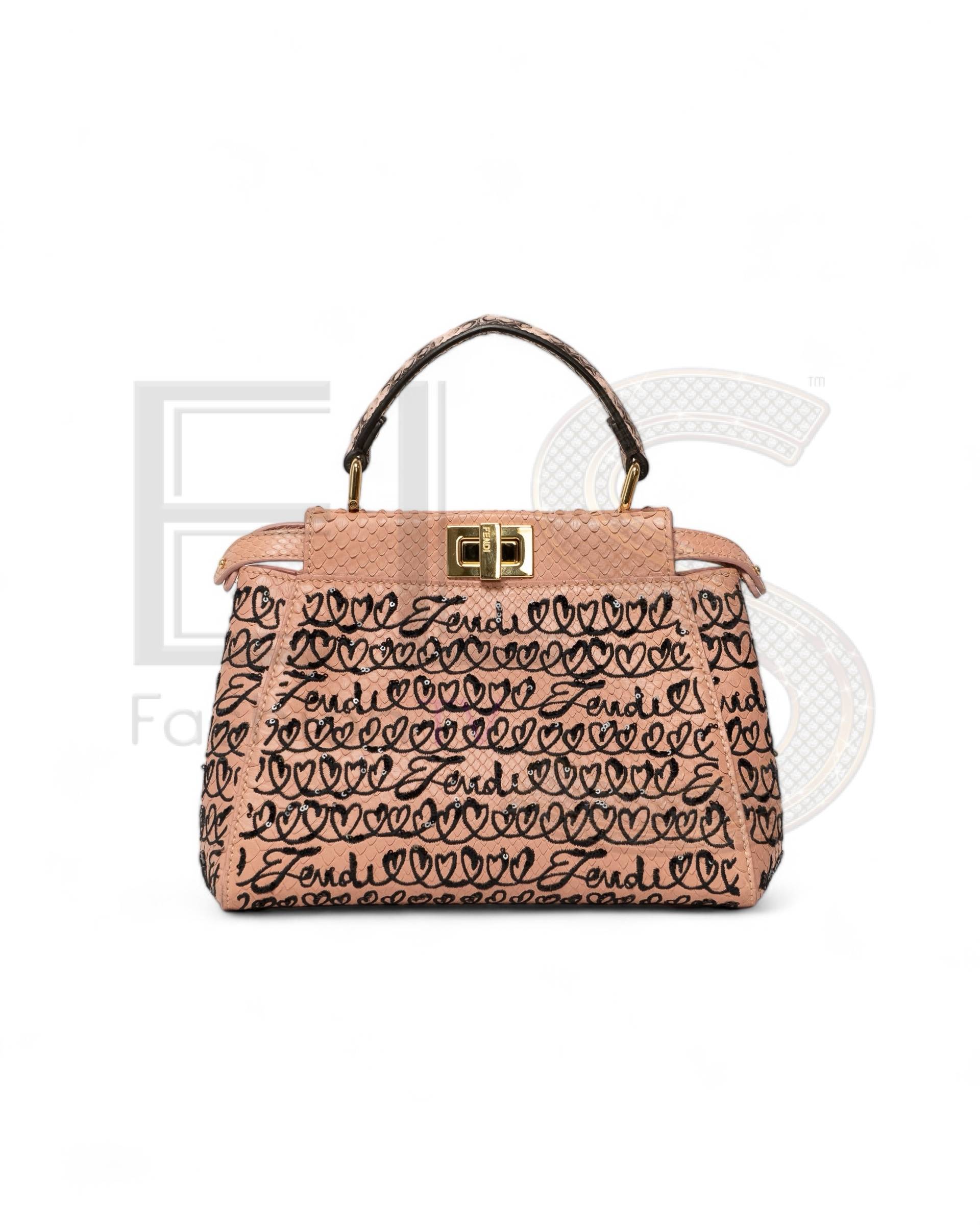 Fendi Peekaboo Mini Pink Python Embroidered