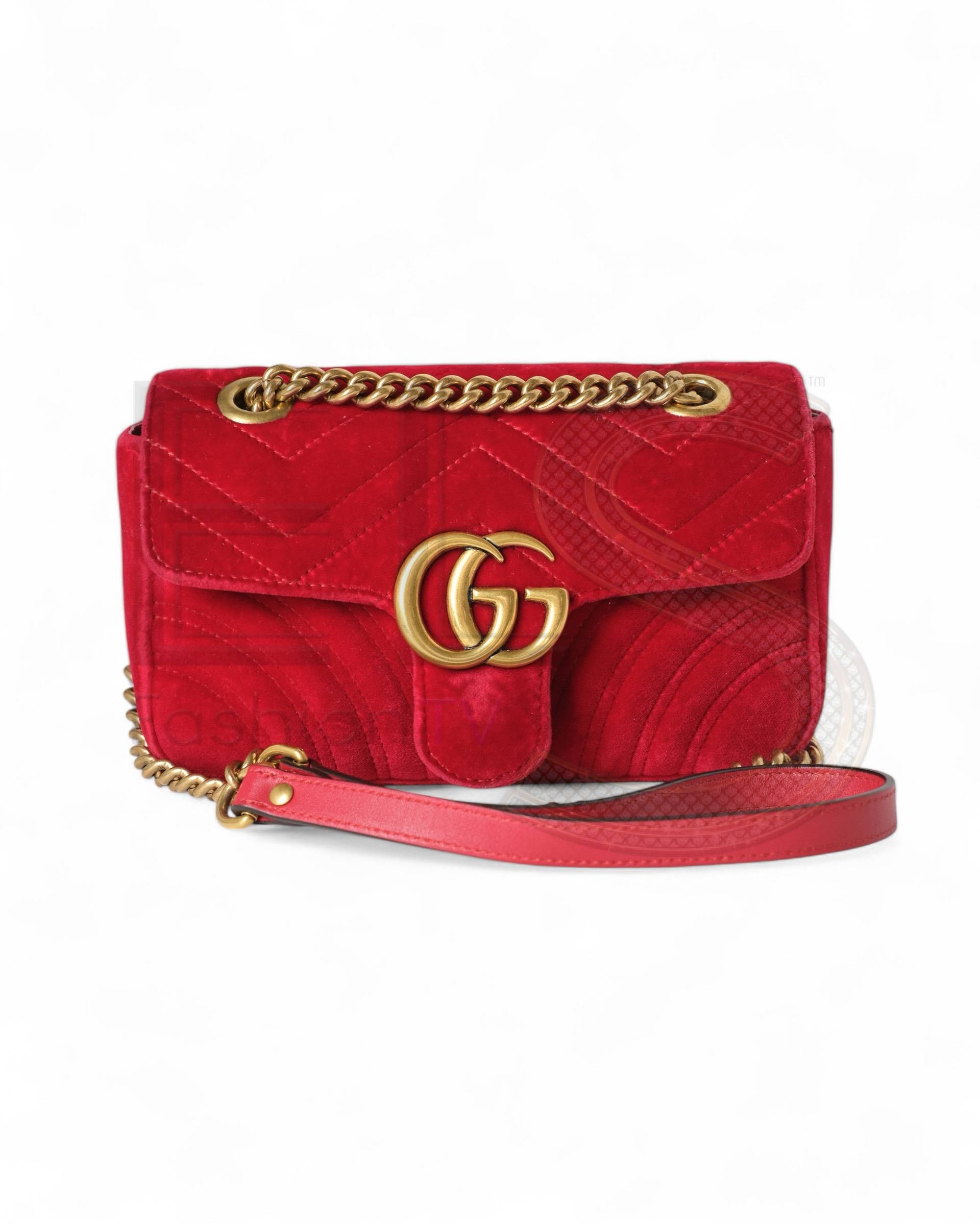 Gucci Marmont 22 Gg Velvet Red