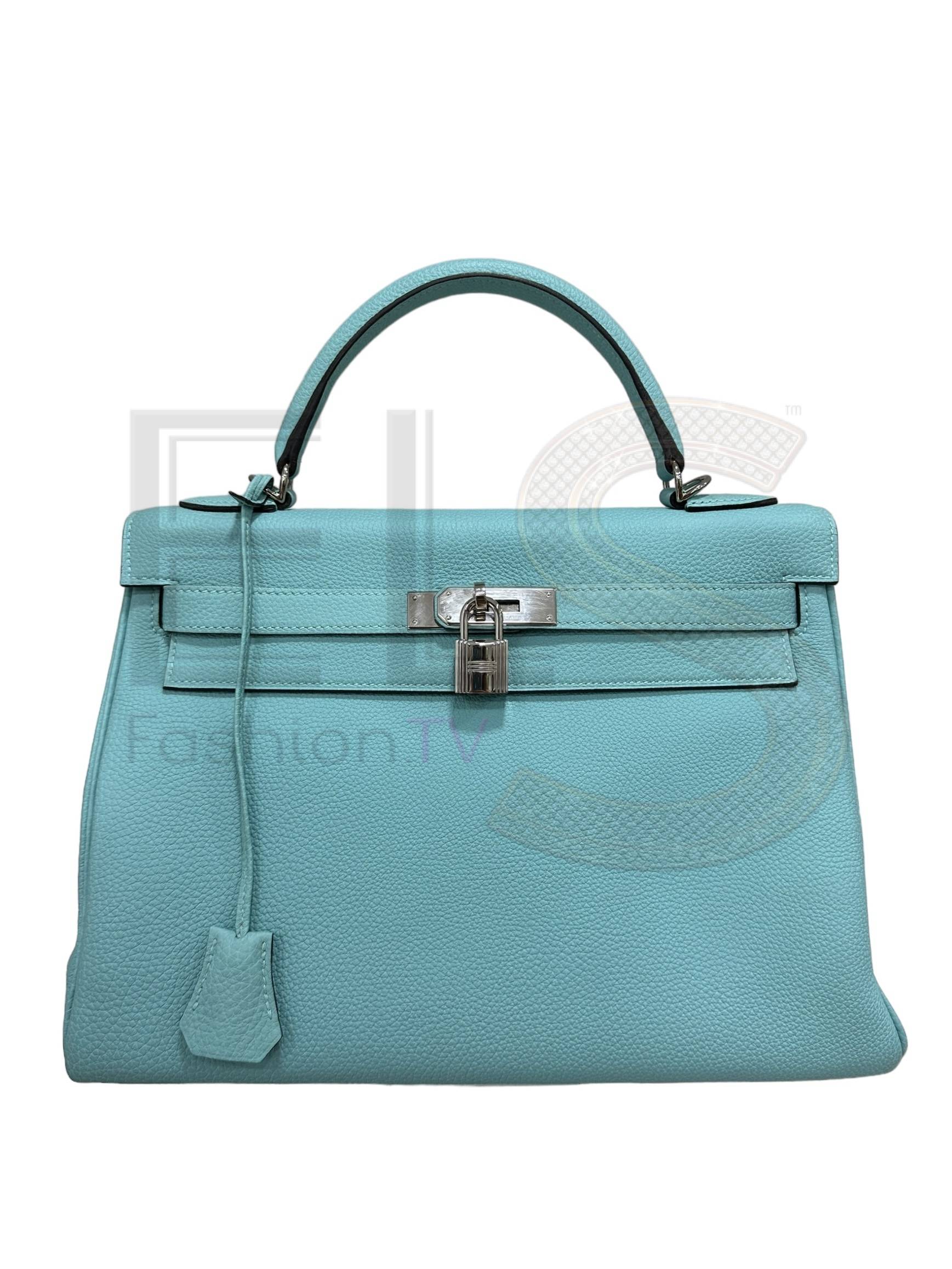 Hermès Kelly 32 Clemence Blue Atoll