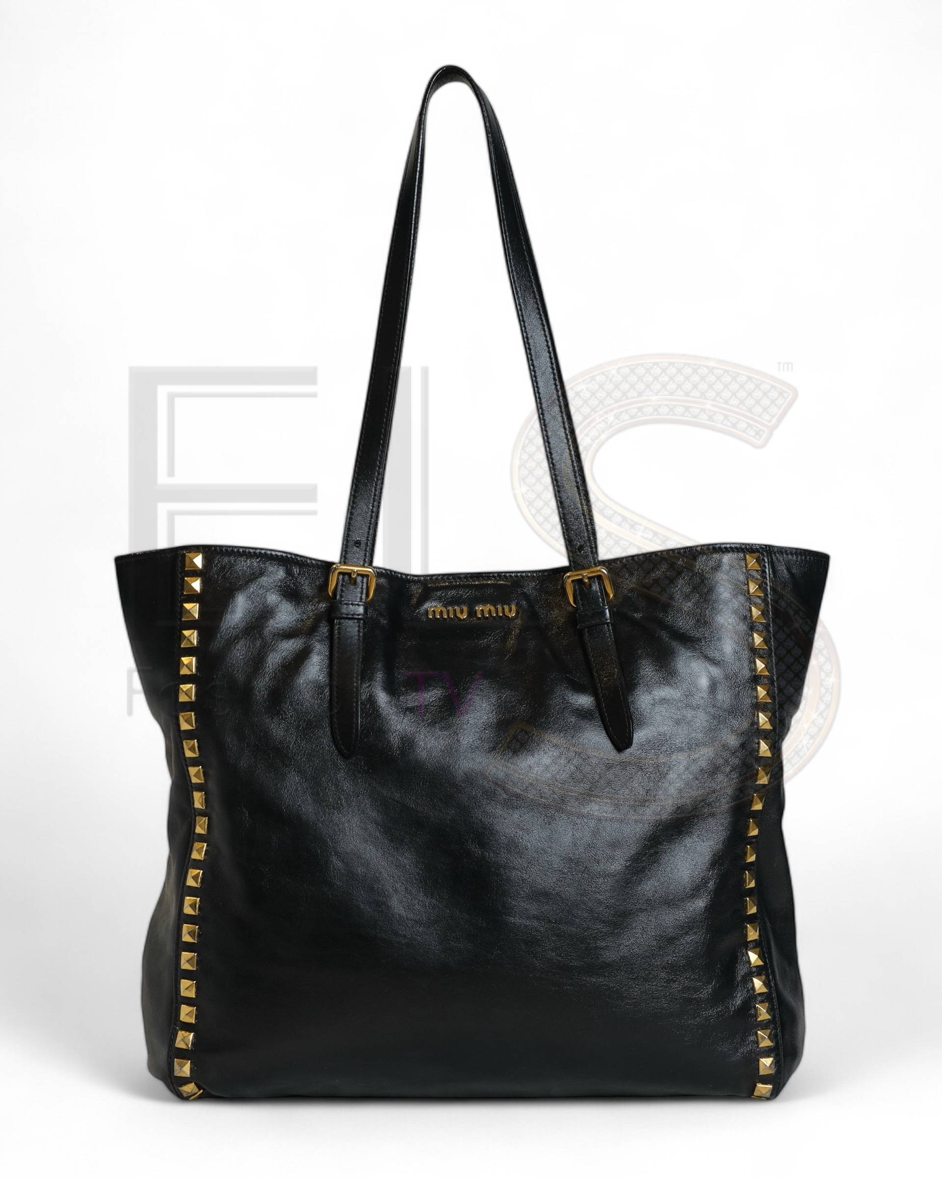 Miu Miu Shopper Vertical Mm Studs Black