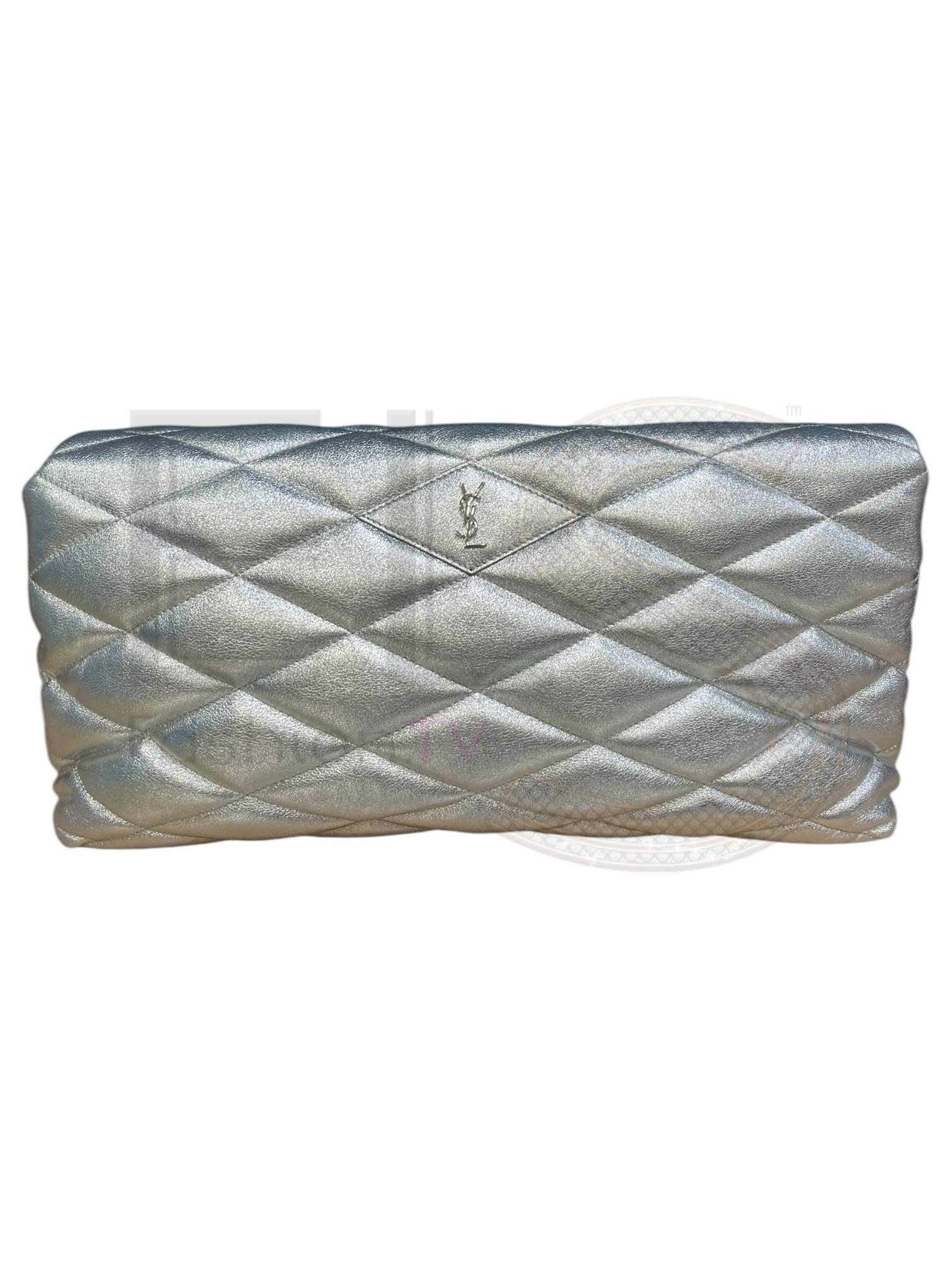 Saint Laurent Xl Puffer Clutch Laminated Silver